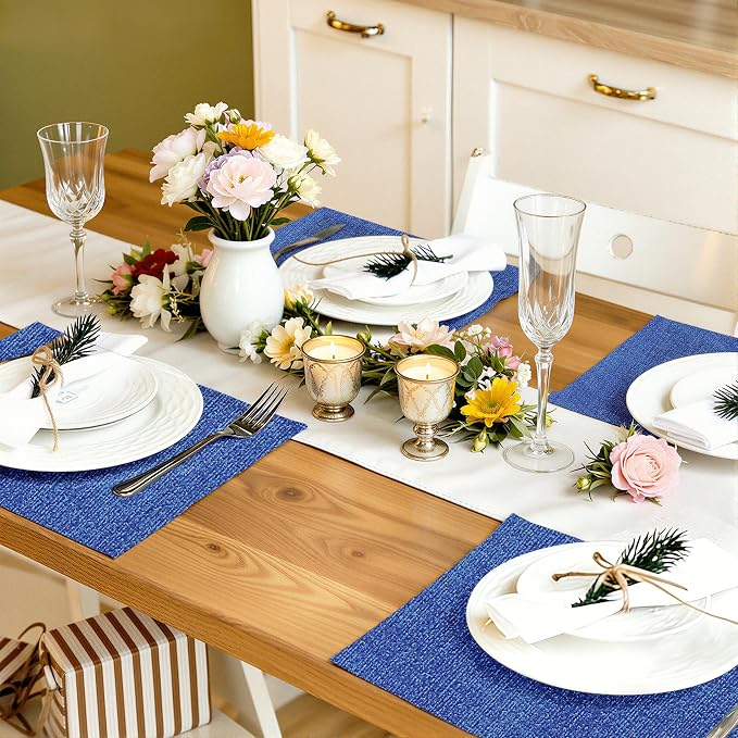 homing Faux Leather Heat Resistant Placemats 4 Packs, Waterproof Wipeable Dining PU Place Mats for Indoor & Outdoor, Easy to Clean, Sea Blue