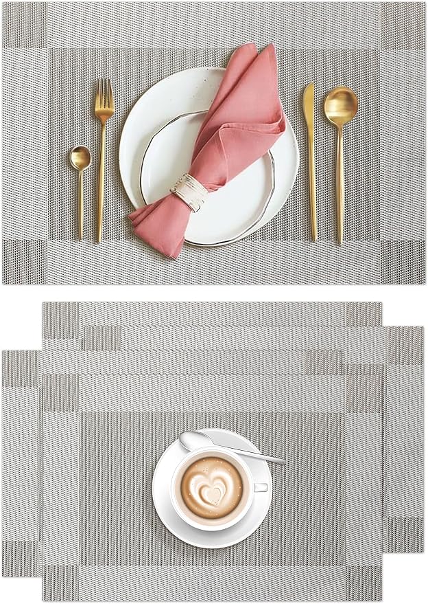 Aofmee Placemats Set of 4, Heat Resistant Place Mats, Washable Durable PVC Table Mats, Woven Vinyl Plastic Placemats for Dining Table, Non-Slip Stain Resistant Kitchen Table Placemats, Easy to Clean