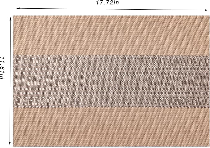 CADONO Placemats Set of 4 Washable Indoor/Outdoor Vinyl Place Mats for Dining Table Durable Non-Slip Heat Resistant PVC Weave Table Mats（Classical Style-Coffee-Colored）
