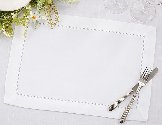 SARO LIFESTYLE Placemat with Hemstitched Borde (Set of 12), Ivory, 14"x20"