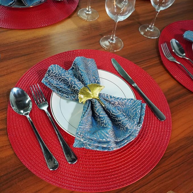 Round Braided Placemats Set of 4 Washable Easy to Clean Place Mats for Dining Tables Woven Non-Slip Heat Resistant Table Mats 15 Inch (Red)