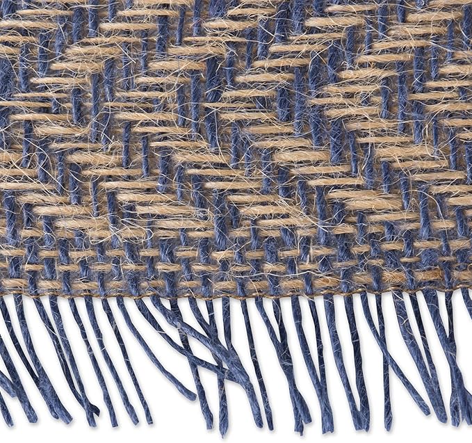 DII Jute Burlap Collection Kitchen Tabletop, Table Runner, 14x108, Chevron Blue