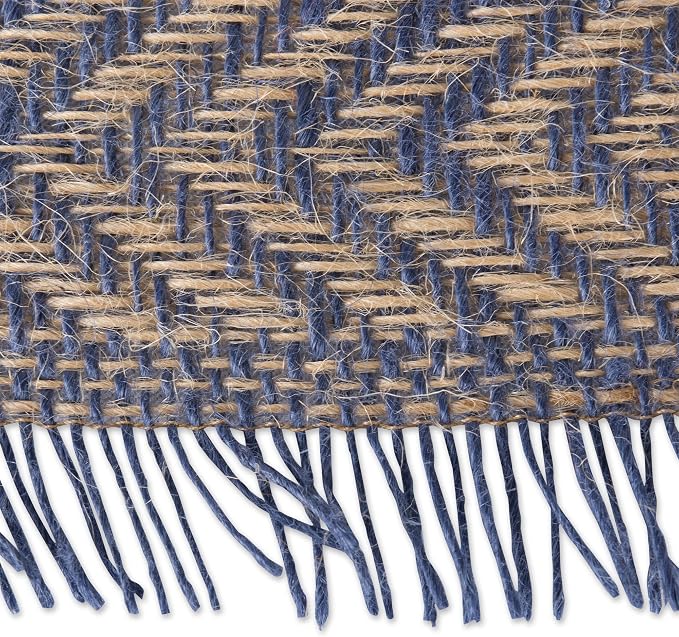 DII Jute Burlap Collection Kitchen Tabletop, Table Runner, 14x72, Chevron Blue