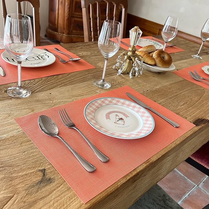 WAZAIGUR Placemats,Easy to Clean Crisscross Woven Vinyl Place Mats Durable Non-Slip Heat Resistant Table Mats,Placemats for Kitchen Table (Orange, 4)