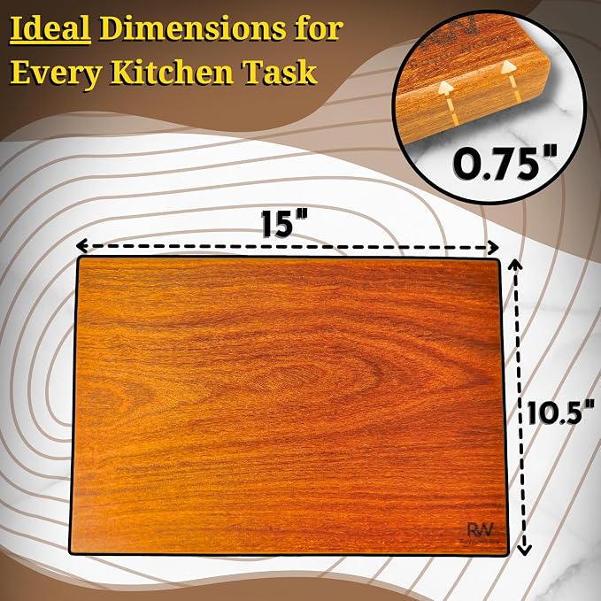 Teak Wood Cutting Board, Scratch & Warp Resistant, Premium Hardwood Wooden Cutting Board with Handles & Non-Slip Feet, For Meat, Vegetables & Charcuterie (15x10x0.75)