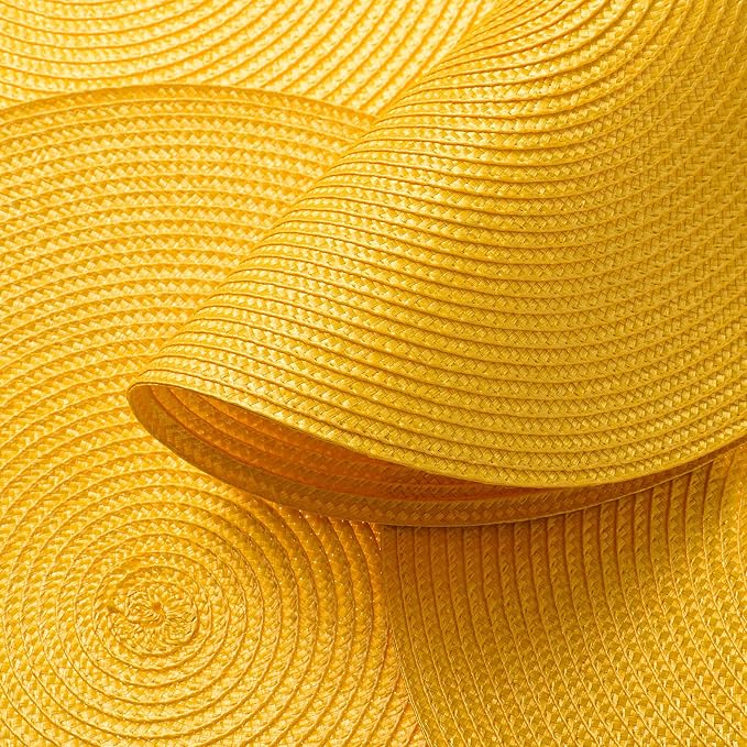 AHHFSMEI Round Placemats Set of 6 Heat Resistant Washable Non-Slip Woven Braided Table Mats for Dining Table Kitchen & Home Decor (Yellow)