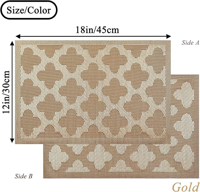 Elegant Placemats Vinyl Woven Heat-Resistant Placemats Set of 8 Washable Easy to Clean Table Mats for Dining Room and Decorate (Gold)