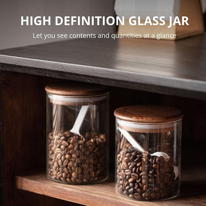Vandroop 27oz Glass Storage Jars with Airtight Walnut Lid, Clear Glass Containers for Tea, Sugar, Candy, Cookie, Coffee Bean 800ml