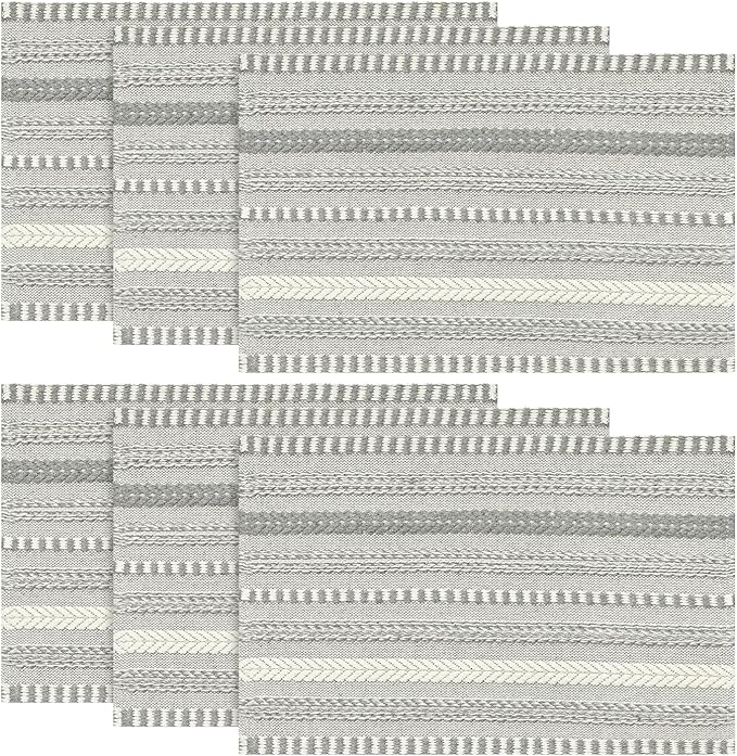 Artoid Mode Dark Grey Farmhouse Woven Braided Stripe Placemats Set of 6,12x18 Inch Seasonal Holiday Table Mats Party Kitchen Dining Decoration