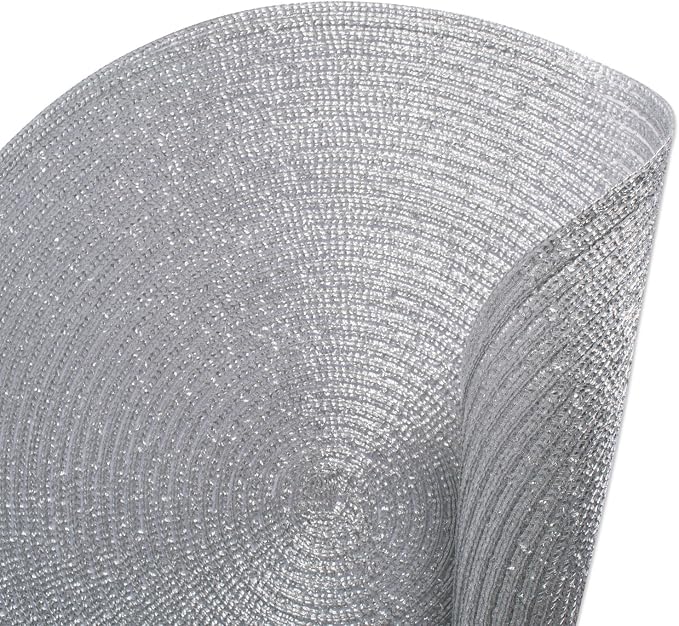 DII Woven Placemats Collection Metallic Round Placemat Set, 15", Platinum Silver, 4 Piece