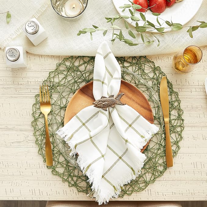 DII Woven Paper Tabletop Collection Holiday or Event Decor, Round Placemat Set, 15" Dia, Dark Green, 6, Piece