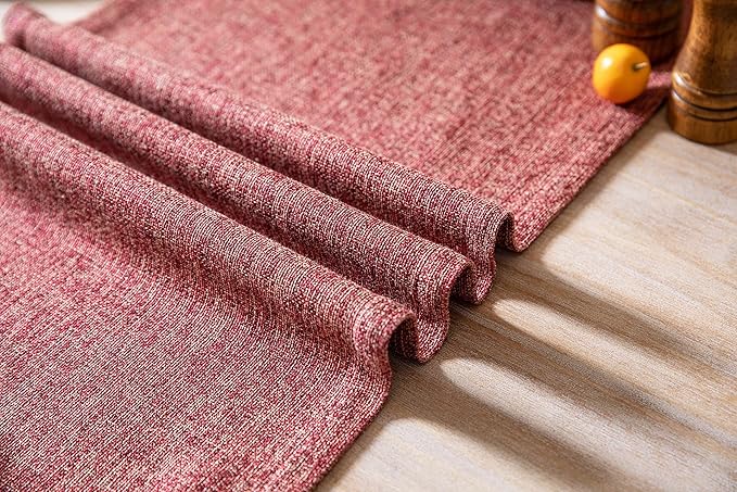 ZeeMart Burlap Style Farmhouse Table Runners 72 Inches Long, Red Rustic Woven Dining Table Runner for Everyday Use, 14x72 Inches, Red