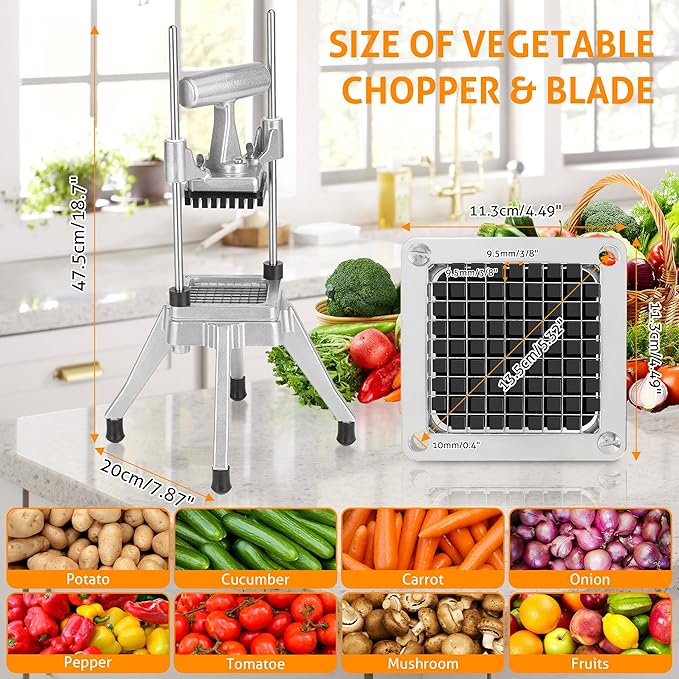 WICHEMI Commercial Vegetable & Fruit Chopper - Stainless Steel Dicer, Cutter for Onions, Potatoes, Peppers & Mushrooms (3/8")