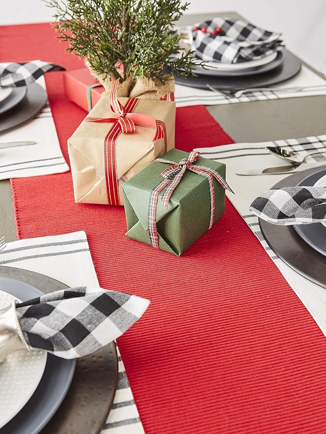 DII Basic Everyday Ribbed Tabletop 100% Cotton, Table Runner, 13x72, Tango Red