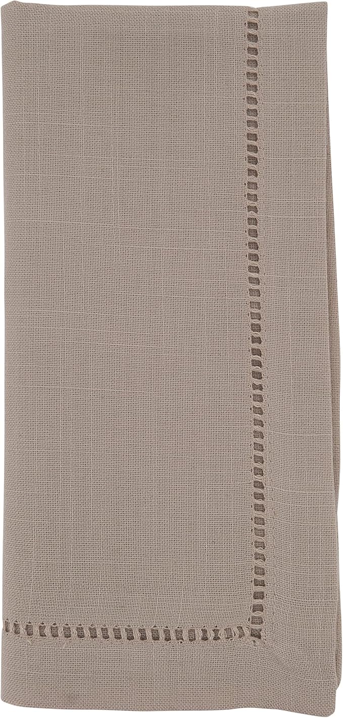 SARO LIFESTYLE Hemstitched Border Dinner Napkin (Set of 12), Taupe, 18" x18
