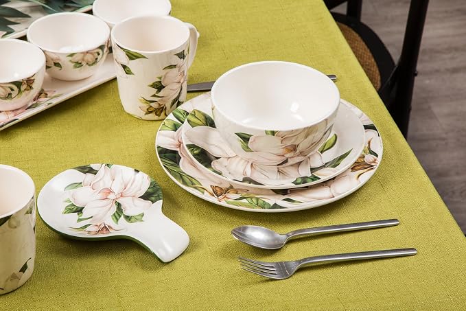 Bico Magnolia Floral Ceramic Coffee Mugs Set of 4, 18 oz Large Tea Cups with Handle, Aesthetic Latte Mugs for Cappuccino Cocoa, Lead-Free, Dishwasher and Microwave Safe, Housewarming Gift