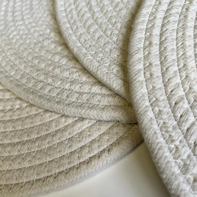 WAZAIGUR Round Placemats Washable Thick Cotton Absorbent 13 inch Round Table Mats for Kitchen Dining Table Set of 6 Round Woven Fabric Indoor/Outdoor Place Mats (Cream, 6)