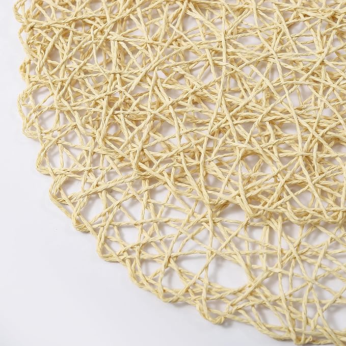 IcosaMro Beige Round Placemats Set of 6 for Dining Table, 15 Inch Paper Woven Boho Decorative Circle Place Mat for Wedding Christmas Thanksgiving Day Holiday Dinner, Beige