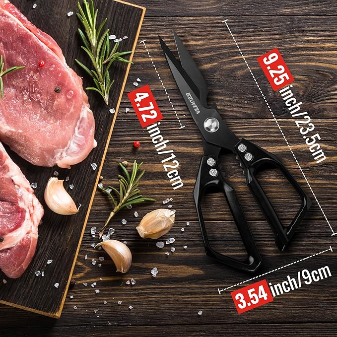 5-in-1 Multifunctional Heavy-Duty Korean Kitchen Scissors with Tweezer, Black All Purpose Shears with Titanium Coated Stainless Steel Blades, Bone Cutting scissors for Meat, Fish, Vegetables