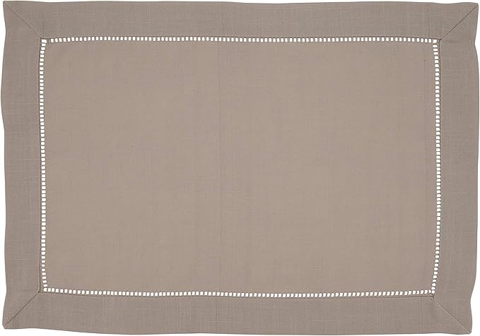 SARO LIFESTYLE Hemstitched Border Placemat (Set of 12), Taupe, 14"x20"
