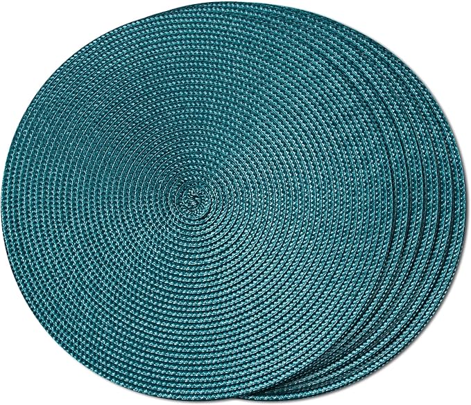 FunWheat Round Braided Placemats Set of 6 Place Mats for Dining Tables Woven Washable Non-Slip Table mats Small 13 inch(S Teal, 6pcs)