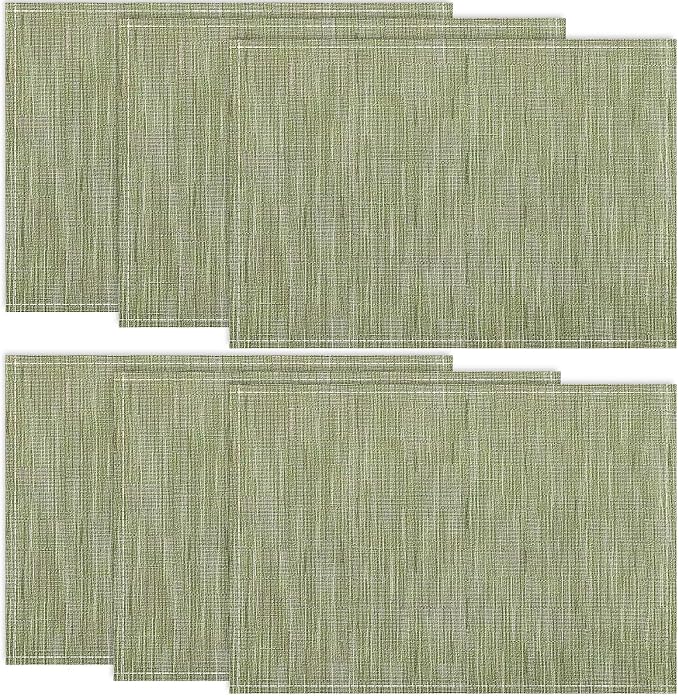 Niviy Green Placemats Set of 6, 12x18 Inch Washable Easy to Clean Heat-Resistant Anti-Skid Sage Green Placemats for Holiday Party Kitchen Dining Room Decoration
