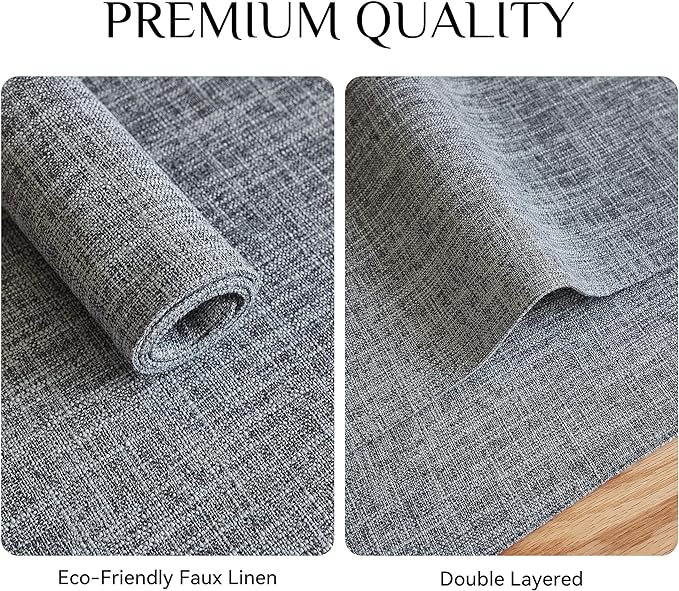 Softalker Faux Linen Placemats Set of 4-12 x 18 Inch, Heat Resistant Double Layered Durable Burlap Farmhouse Place Mats, Non-Slip Washable Rustic Table Mats for Dining, Kitchen, Party（Light Grey