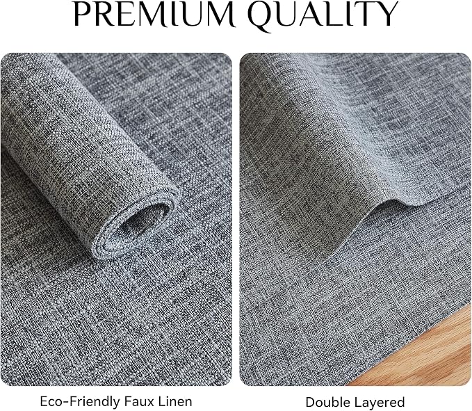 Softalker Faux Linen Placemats Set of 8-12 x 18 Inch, Heat Resistant Double Layered Durable Burlap Farmhouse Place Mats, Non-Slip Washable Rustic Table Mats for Dining, Kitchen, Party（Light Grey