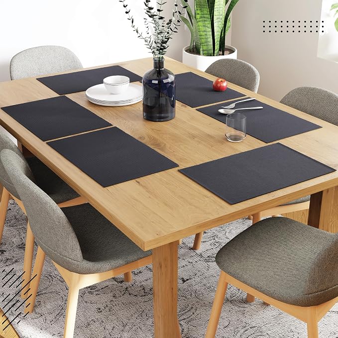 Encasa XO Dining Placemat Set of 6 | Solid Grey Color | Fine Ribbed Cotton Table mat | Size 19x13 in | Machine Washable