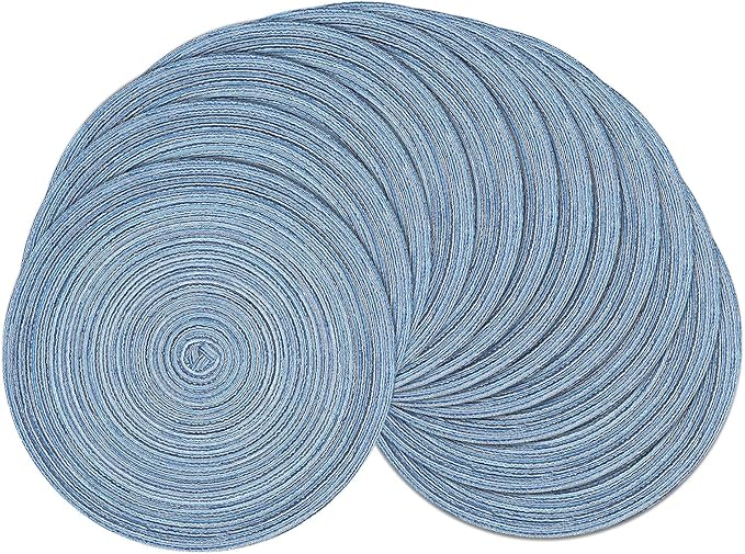 SHACOS Round Braided Placemats Set of 12 Circle Place Mats Cotton Polyester Kitchen Table Mats for Dining Table Wedding Party Decor (Blue Gray, 12)