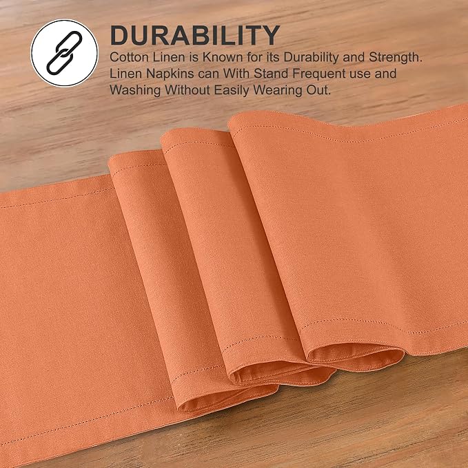 Ruvanti Linen Table Runner 108 Inches, Classic Hemstitch, Washable, Reusable, Non-Slipping, Stain Resistant- Perfect for Parties, Weddings, Dinners, Thanksgiving, Christmas, Indoor use – Orange