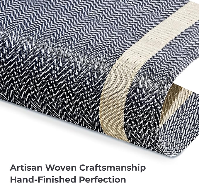 Leetaltree Dark Blue Vinyl Woven Placemats Set of 4 - Washable Dining Table Place Mats Striped, Suitable for Wedding, Anniversary, Daily Use