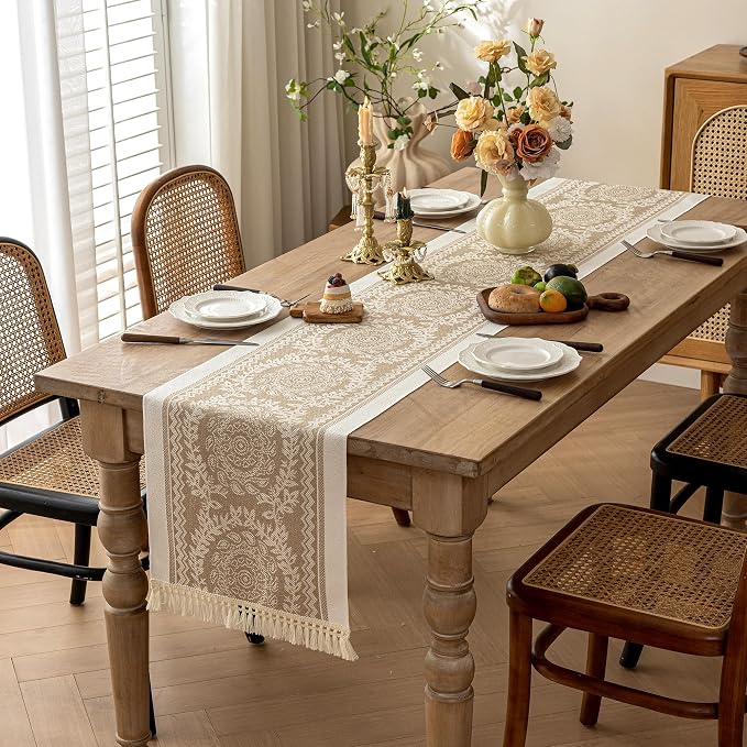 Table Runners 107 Inches,Waterproof Boho Table Runner with Tassel Fringe,Table Runner for Party Coffee Table
