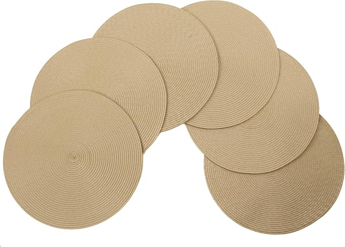 Vienna Woven Spiral Table Placemats 15 Inches Round Set of 6 Non-Slip Dining
