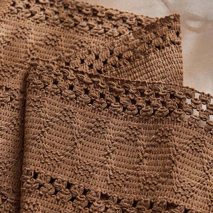 ZeeMart Macrame Style Boho Placemats Set of 4, Caramel 12x20 Inch | Decorative Farmhouse Table Mats, Natural Cotton Woven Place Mats, Bohemian Home Decor for Kitchen Dining Table