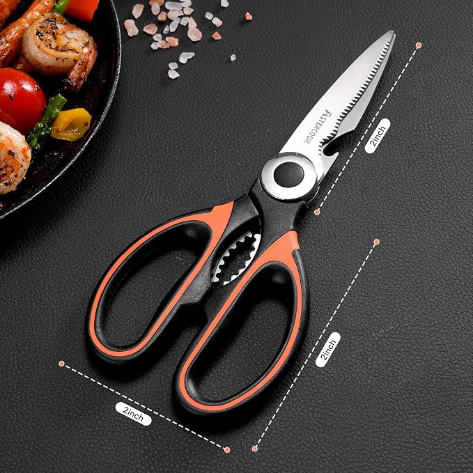 Astercook 2 PCS Kitchen Shears for Food, Heavy Duty Kitchen Scissors for Cutting Meat and Poultry, Multi-Purpose Sharp Scissor, Ergonomic Design