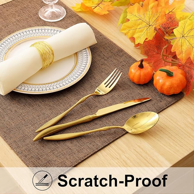 homing Faux Cotton Linen Placemats Set of 6, Cloth Washable Farmhouse Dining Table Mats for Indoors & Outdoors, Easy to Clean, Brown, 13 x 19 Inch