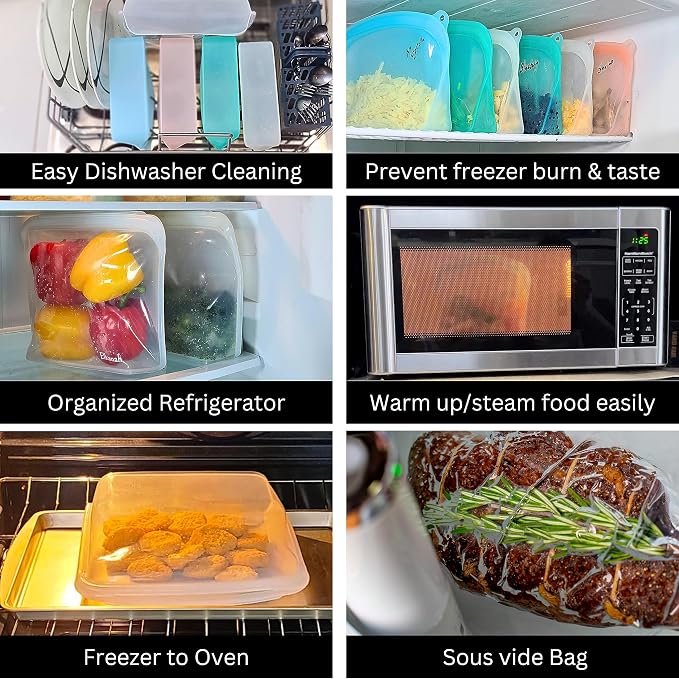 Elkanah Extra Large 116fl oz Silicone Bags Reusable Freezer Bags Silicone Gallon Bag Food Storage Bag|Oven Bags|Sous Vide|Microwave|Oven|Dishwasher safe | 116fl oz