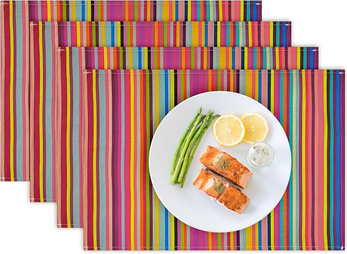 Bloss Mexican Placemats Set of 4, Linen Woven Rainbow Place Mats for Kitchen Table Indoor/Outdoor, 12" x 18" Washable Placemat Dining Table Mats