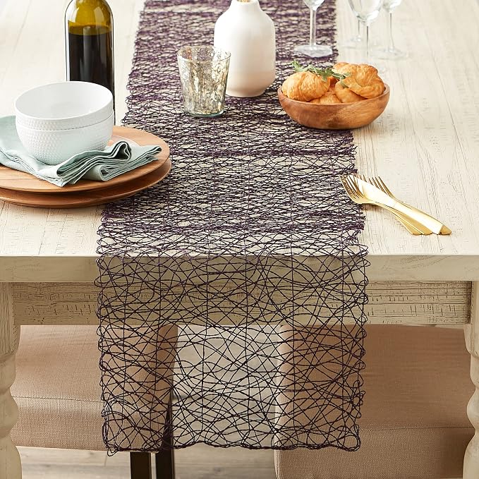 DII Woven Paper Tabletop Collection, Holiday & Event Decor, Table Runner, 14x72, Eggplant