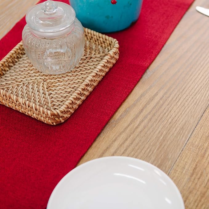 Soft Caddice Faux Linen Table Runner 2 Side for Family Dinners or Gatherings, Indoor or Outdoor Parties, Everyday Use (12 x 108, Seats 8-10 People), Burgundy