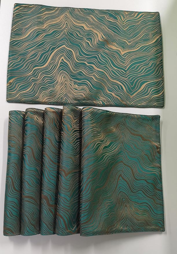 Green Placemats Set of 6, 12x18 Inch Modern Jacquard Woven Place Mats, Double Sided Reversible Non Slip Table Mats, Fade Resistant Irregular Woven Texture Dining Table Decor for Kitchen