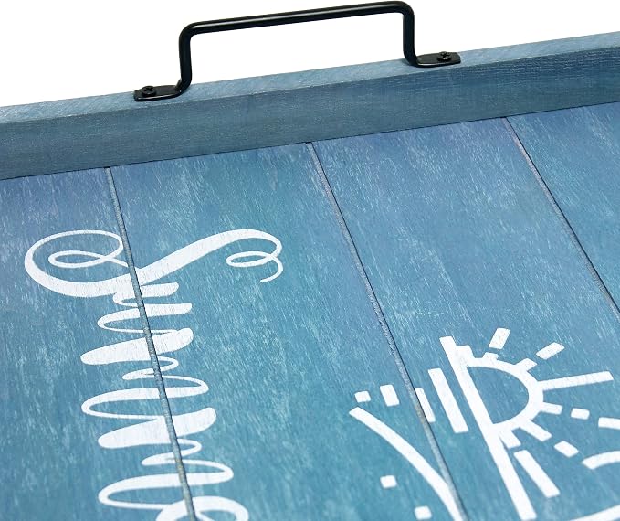 Elegant Designs HG2000-BST Summer Sun Palm Tree Beach Decorative Wood Serving Tray w/Handles, 15.50'' x 12'', Summertime, Blue
