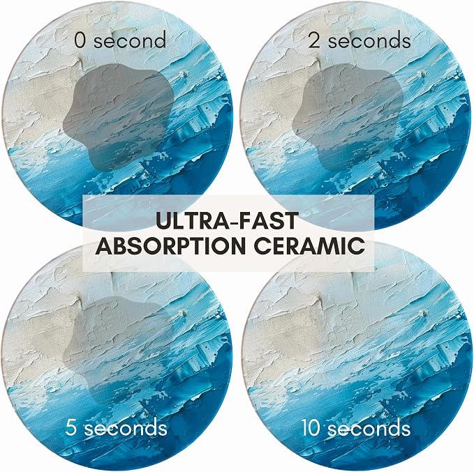 Colorful Ceramic Marble Coasters Set of 6, Cute Moisture Absorbing Coaster, Coffee Table Decor, Stone Absorbent Drink Coasters