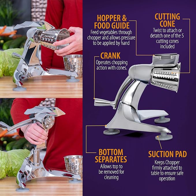 Heavy Duty Vegetable Chopper, Dynamic Food Processor with Stainless-Steel Shredders