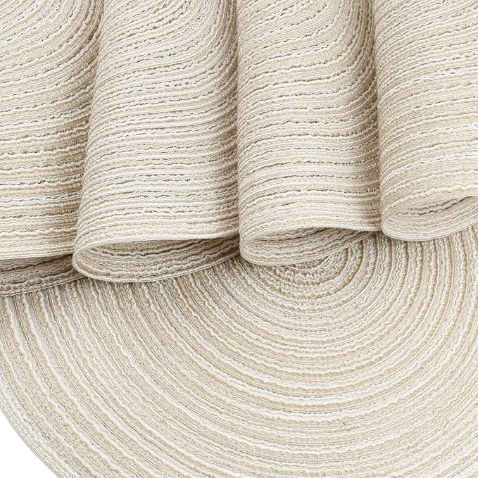 Topotdor 14 Inch Round Placemats Heat-Resistant Stain Resistant Anti-Skid Washable Polyproplene Table Mats Placemats (Beige, Set of 6)
