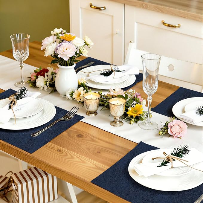 homing Faux Leather Heat Resistant Placemats 4 Packs, Waterproof Wipeable Dining PU Place Mats for Indoor & Outdoor, Easy to Clean, Dark Navy Blue