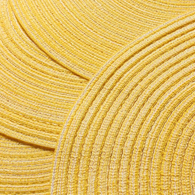 AHHFSMEI Round Braided Placemats Set of 6 Woven Table Mats for Dining Table Heat Resistant Easy to Clean Perfect for Kitchen & Home Decor (Yellow)