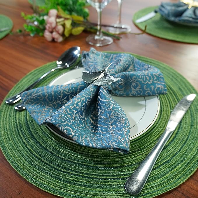 Red-A，Placemats,Round Placemats for Dining Table Woven Heat Resistant Non-Slip Kitchen Table Mats Diameter 14 inch (Set of 6, Hunter Green)
