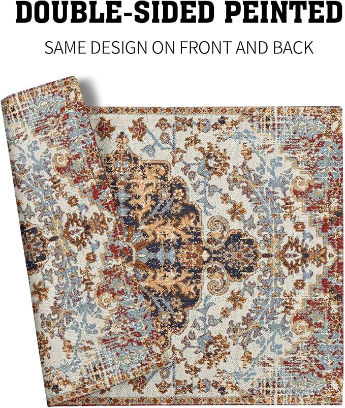 Ethnic Boho Placemats Set of 4 Southwest Brown Blue Carpet Woven Texture Linen Washable Kitchen Dining Table Mats Stain Heat-Resistant Desktop Decor Place Mats for Home Party Indoor 12x18 in